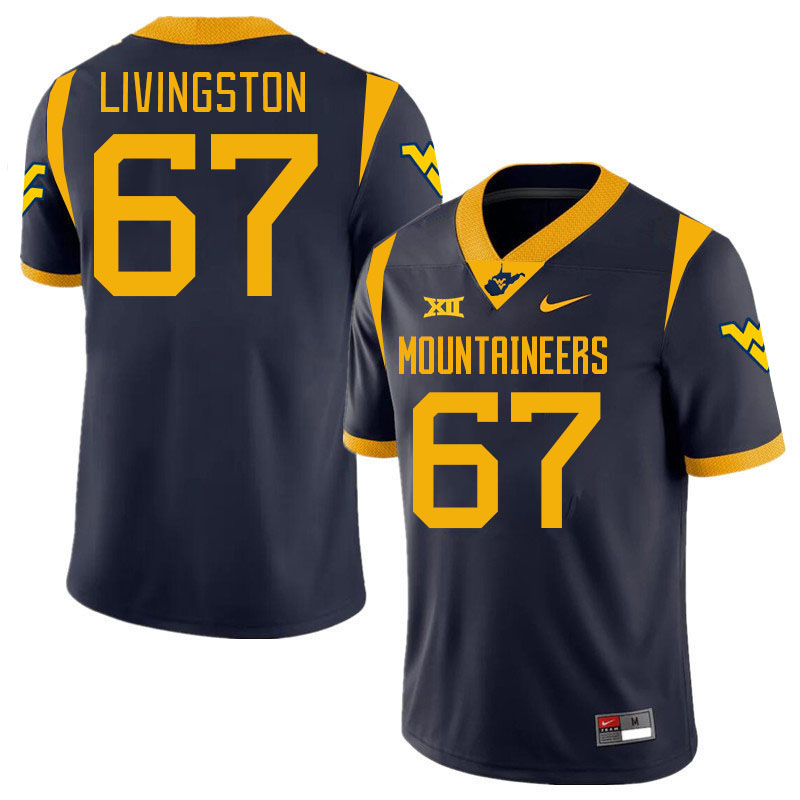 Men #67 Landen Livingston West Virginia Mountaineers College 2024 New Uniforms Football Jerseys Stit